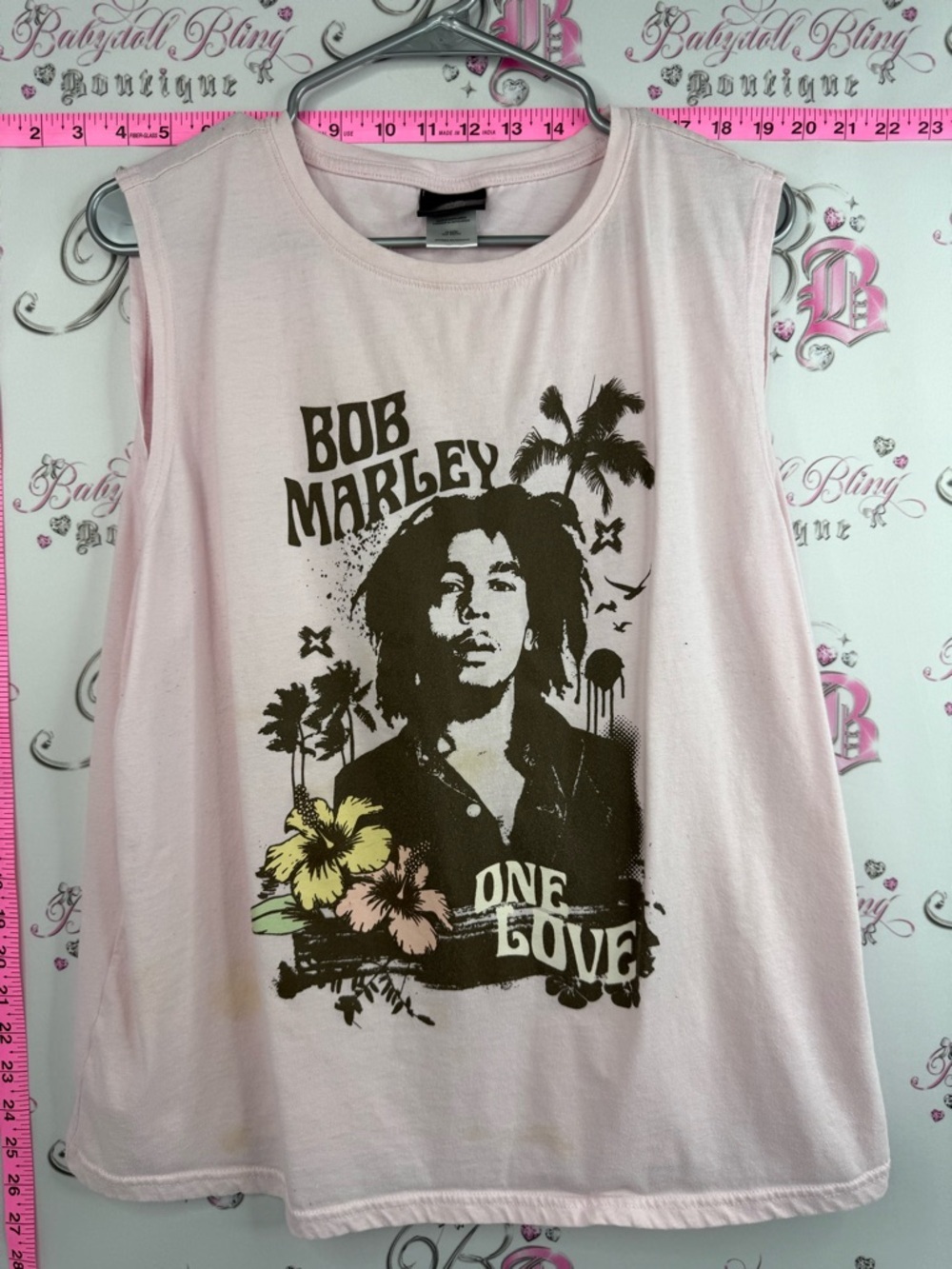 Zion Rootswear tank top floral Light Pink Bob Marley 'One Love' Graphic Tank